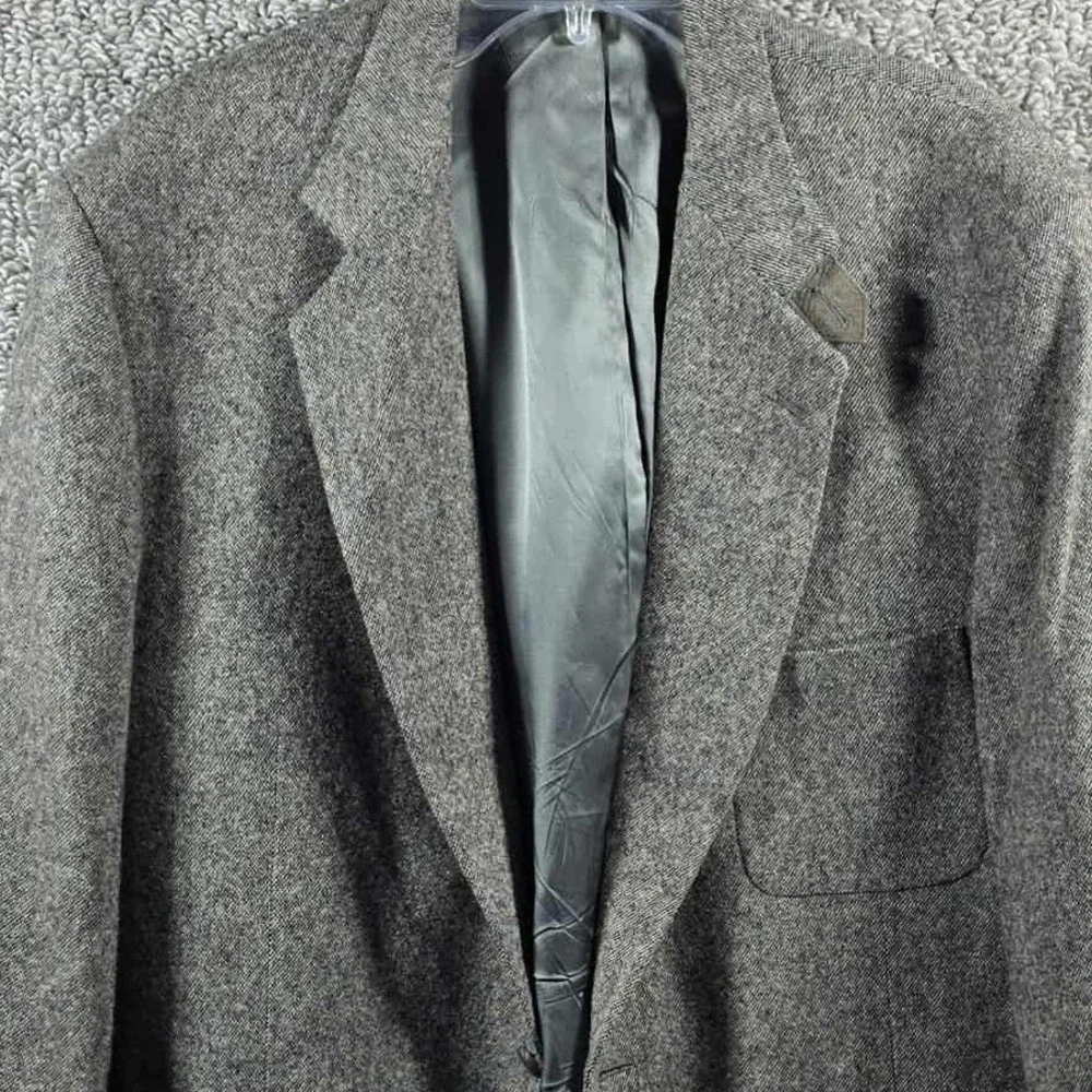 Hamilton Collection Tweed Sport Coat‎ Blazer Elbow Patches Men's 46R Grey